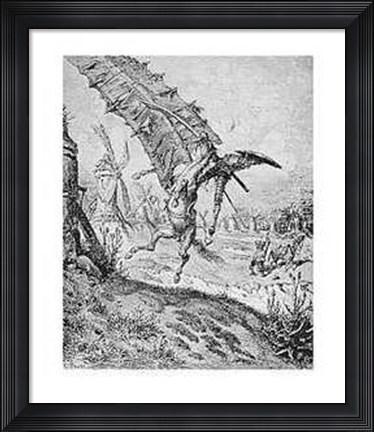 Framed Don Quixote and the Windmill Print