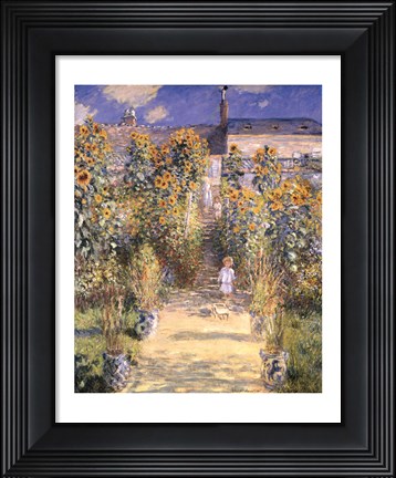 Framed Artist&#39;s Garden at Vetheuil with Boy, c.1880 Print