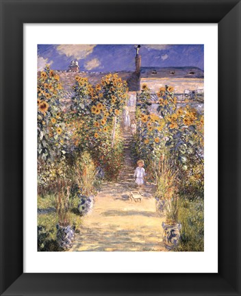 Framed Artist&#39;s Garden at Vetheuil with Boy, c.1880 Print