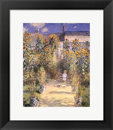 Framed Artist&#39;s Garden at Vetheuil with Boy, c.1880 Print