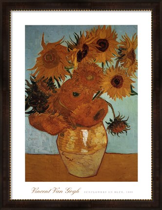 Framed Sunflowers on Blue, c.1888 Print