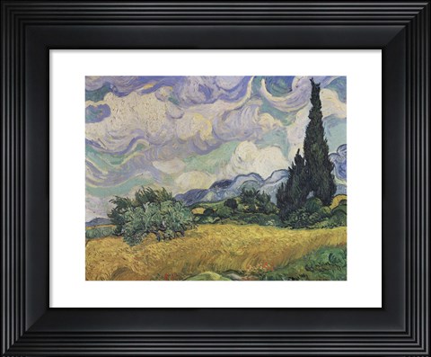 Framed Wheat Field with Cypresses, c.1889 Print