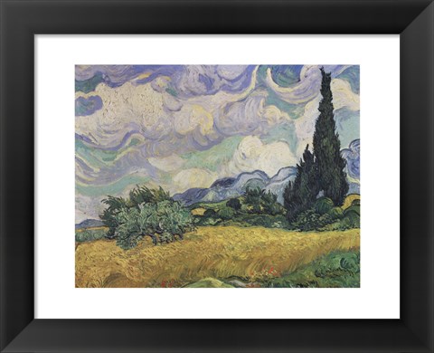 Framed Wheat Field with Cypresses, c.1889 Print