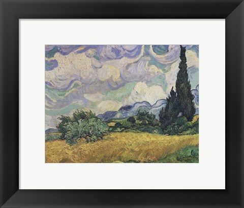 Framed Wheat Field with Cypresses, c.1889 Print