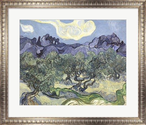 Framed Olive Trees, c.1889 (blue &amp; green) Print
