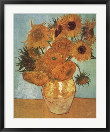 Framed Vase with Twelve Sunflowers, c.1888 Print