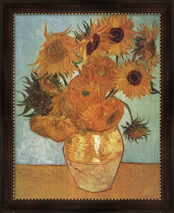 Framed Vase with Twelve Sunflowers, c.1888 Print