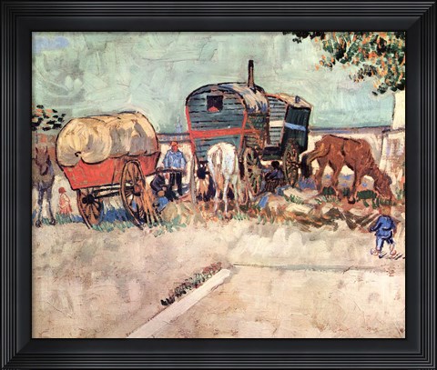 Framed Encampment of Gypsies with Caravans, near Arles, c.1888 Print
