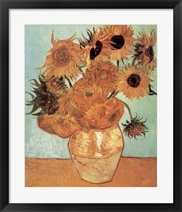 Framed Vase with Twelve Sunflowers, c.1888 Print