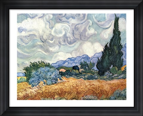Framed Wheat Field with Cypresses, c.1889 Print