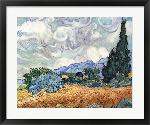 Framed Wheat Field with Cypresses, c.1889 Print