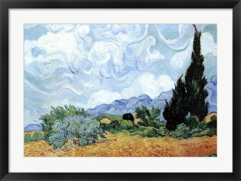 Framed Wheat Field with Cypresses, c.1889 Print