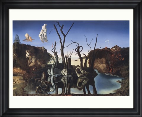 Framed Swans Reflecting Elephants, c.1937 Print