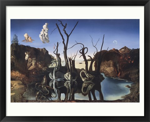 Framed Swans Reflecting Elephants, c.1937 Print