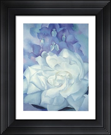 Framed White Rose with Larkspur No. 2, 1927 Print