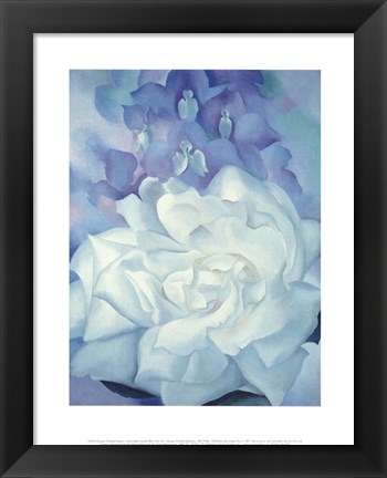 Framed White Rose with Larkspur No. 2, 1927 Print