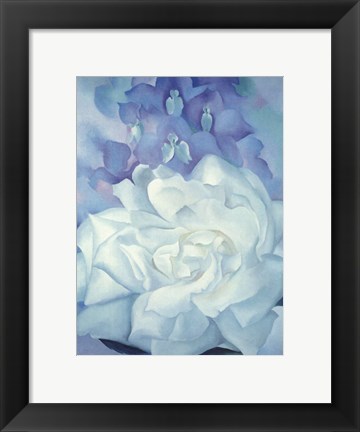 Framed White Rose with Larkspur No. 2, 1927 Print