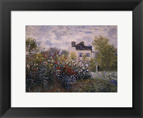 Framed Artist&#39;s Garden in Argenteuil (A Corner of the Garden with Dahlias), c.1873 Print