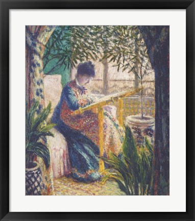 Framed Madame Monet Embroidering, c.1875 Print