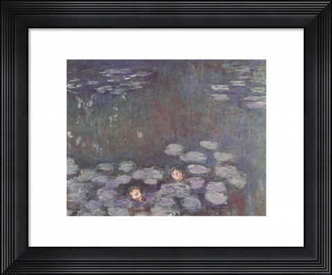 Framed Water Lilies (dark) Print