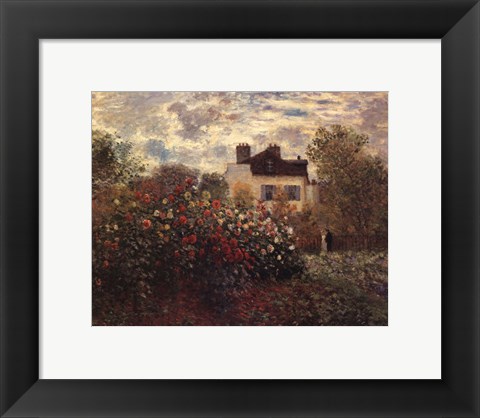 Framed Artist&#39;s Garden in Argenteuil (A Corner of the Garden with Dahlias), c.1873 Print