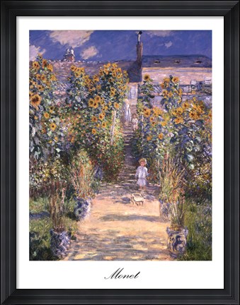 Framed Artist&#39;s Garden at Vetheuil with Boy, c.1880 Print