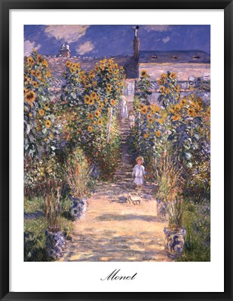 Framed Artist&#39;s Garden at Vetheuil with Boy, c.1880 Print