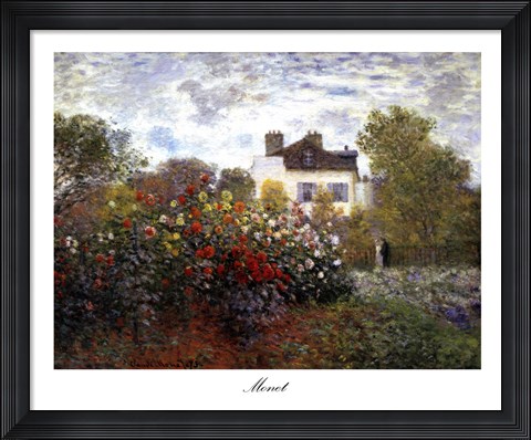 Framed Artist&#39;s Garden in Argenteuil (A Corner of the Garden with Dahlias), c.1873 Print
