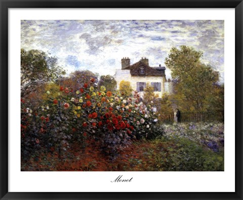 Framed Artist&#39;s Garden in Argenteuil (A Corner of the Garden with Dahlias), c.1873 Print