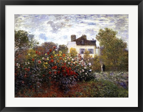 Framed Artist&#39;s Garden in Argenteuil (A Corner of the Garden with Dahlias), c.1873 Print