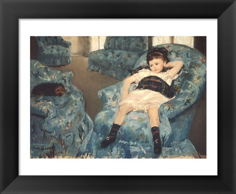 Framed Little Girl in a Blue Armchair, 1878 Print