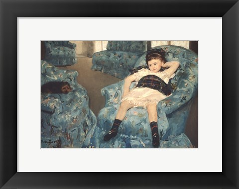 Framed Little Girl in a Blue Armchair, 1878 Print