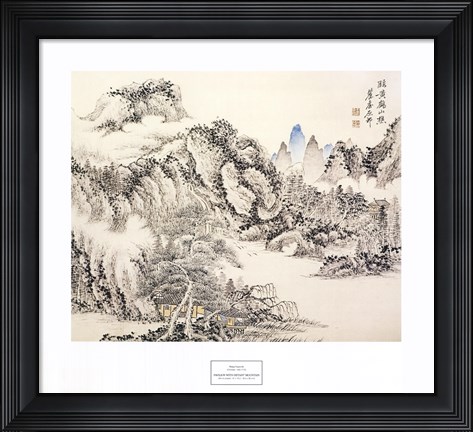 Framed Pavilion with Distant Mountain Print