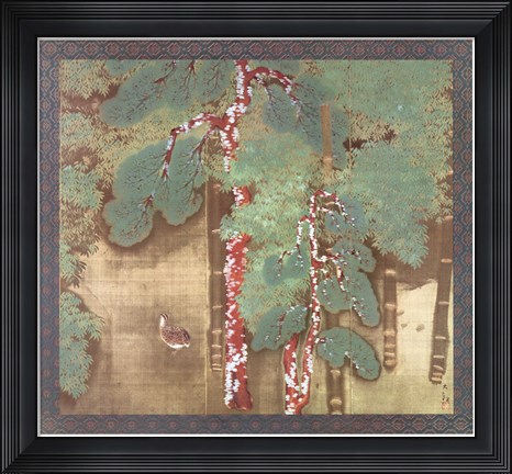 Framed Pine Trees and a Quail Print
