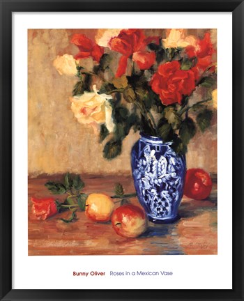 Framed Roses in a Mexican Vase Print