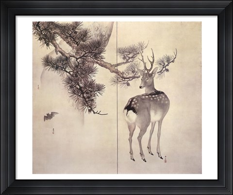 Framed Deer Pine Bat Print