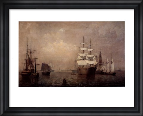 Framed Merchantmen Off Boston Harbor Print