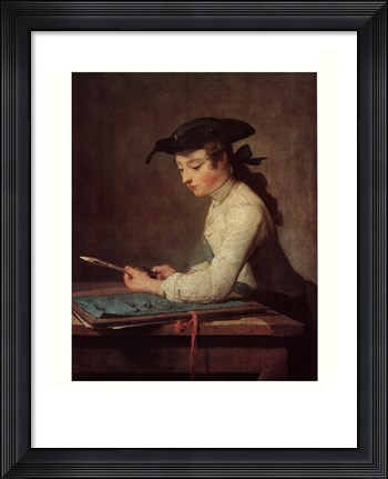 Framed Young Man Sharpening Pencil Print