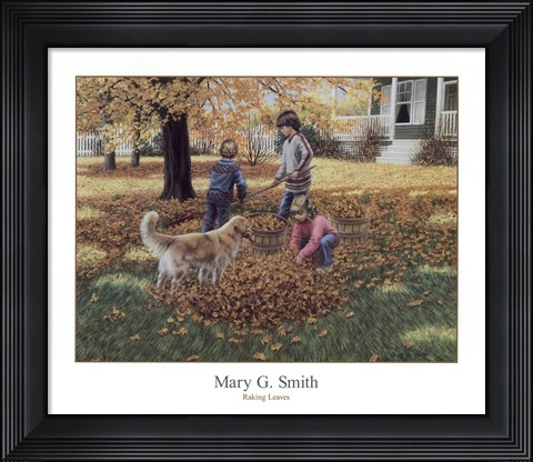 Framed Raking Leaves Print