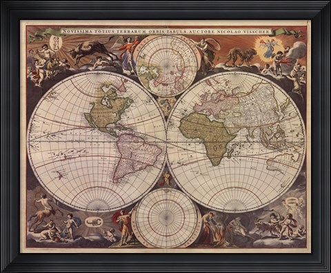 Framed New World Map, 17th Century Print