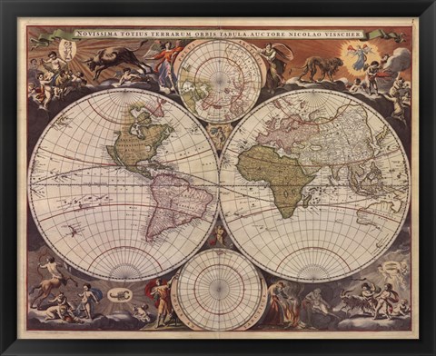 Framed New World Map, 17th Century Print