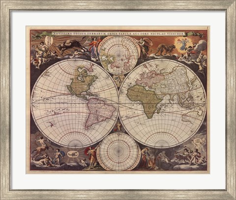 Framed New World Map, 17th Century Print