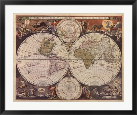 Framed New World Map, 17th Century Print