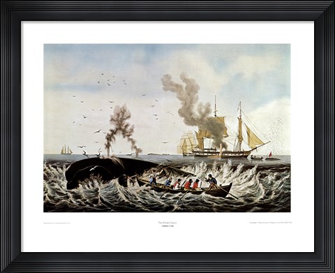 Framed Currier and Ives - Whale Fishery Print