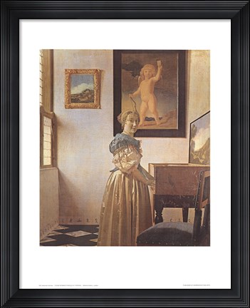 Framed Young Woman Standing At a Virginal Print