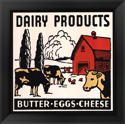 Framed Dairy Products-Butter, Eggs, Cheese Print