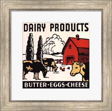 Framed Dairy Products-Butter, Eggs, Cheese Print
