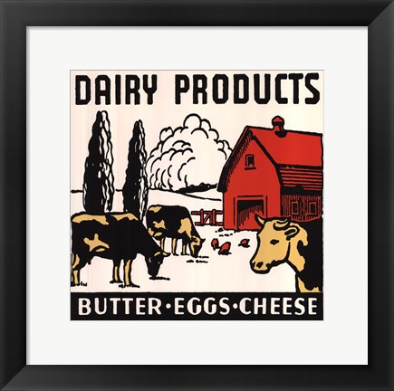 Framed Dairy Products-Butter, Eggs, Cheese Print