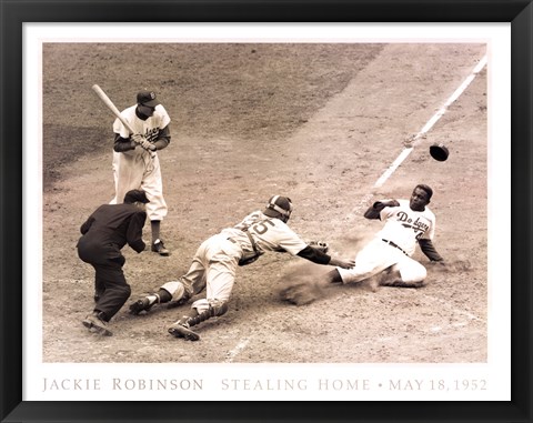 Framed Jackie Robinson Stealing Home, May 15, 1952 Print