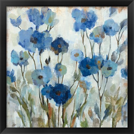 Framed Abstracted Floral in Blue Print